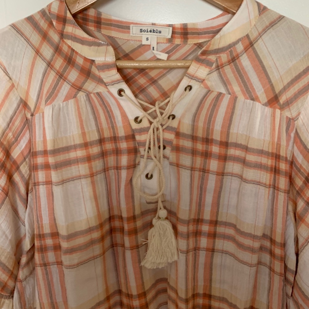 NWOT Soieblu Cotton Hi Low Plaid Tunic Dress S - Picture 3 of 8